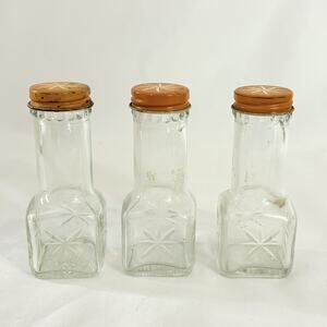 Watkins Vintage Glass Spice Jars w/ Metal Lids Atomic Stars Set of 3 MCM